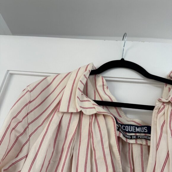 Jacquemus Les Santons De Provence Mini Shirt Dress Striped Linen Pleated Red 42 - Picture 6 of 8